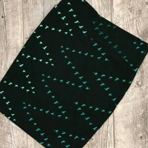 NWT Bird print Lularoe midi length skirt "Cassie", hunter forest green, sz XS